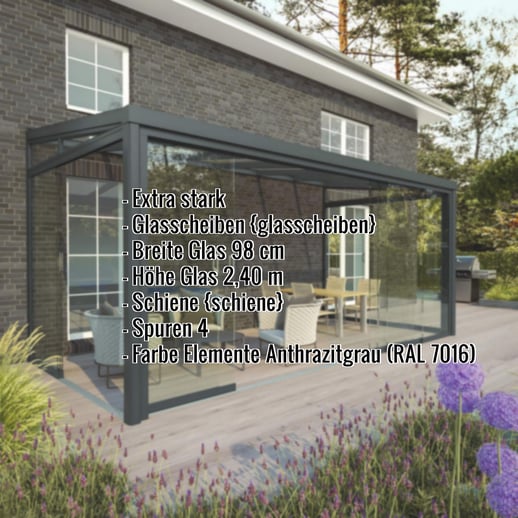Glasschiebetüren | Vorderseite | RAL 7016 | Breite 3,90 m | Glasscheiben 4 | Glasbreite 98 cm #2