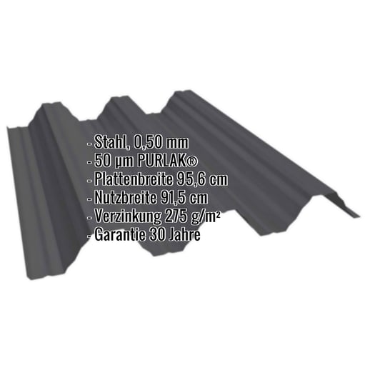 Hochprofil T92P | Dach | Stahl 0,50 mm | 50 µm PURLAK® | 9005 - Tiefschwarz #2