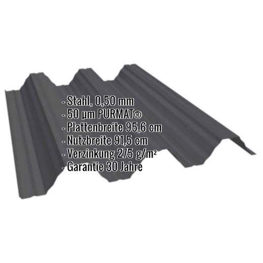 Hochprofil T92P | Dach | Stahl 0,50 mm | 50 µm PURMAT® | 033 - Schwarz #2