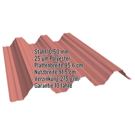 Hochprofil T92P | Dach | Stahl 0,50 mm | 25 µm Polyester | 3016 - Korallenrot #2