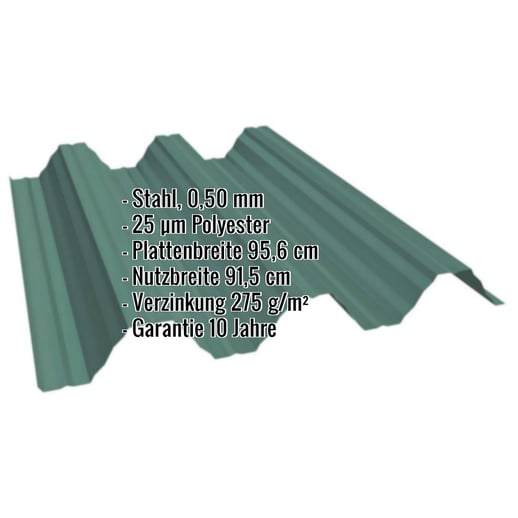 Hochprofil T92P | Dach | Stahl 0,50 mm | 25 µm Polyester | 6005 - Moosgrün #2