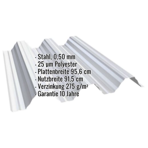 Hochprofil T92P | Dach | Stahl 0,50 mm | 25 µm Polyester | 7035 - Lichtgrau #2