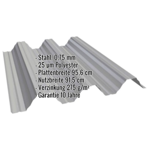 Hochprofil T92P | Dach | Stahl 0,75 mm | 25 µm Polyester | 9007 - Graualuminium #2