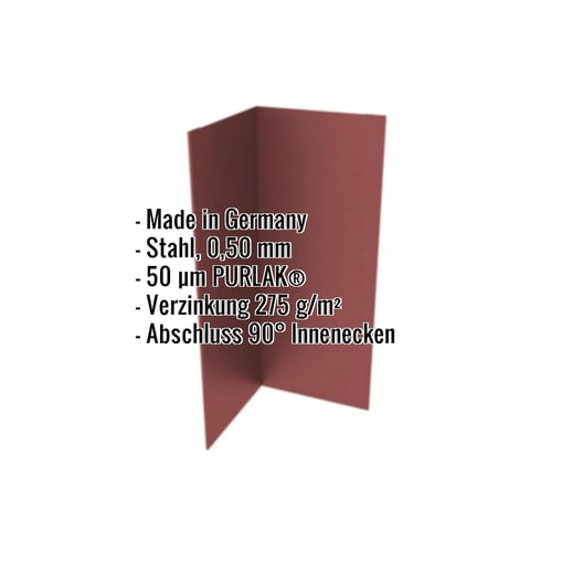 Innenecke | 10 cm x 10 cm x 2,00 m | Stahl 0,50 mm | 50 µm PURLAK® | 8012 - Rotbraun #2
