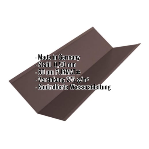 Kehlblech | 19,5 cm x 19,5 cm x 2,00 m | Stahl 0,50 mm | 50 µm PURMAT® | 8017 - Schokoladenbraun #2