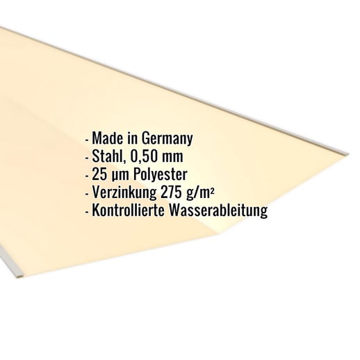 Kehlblech | 49 cm x 49 cm x 2,00 m | Stahl 0,50 mm | 25 µm Polyester | 1015 - Hellelfenbein #2