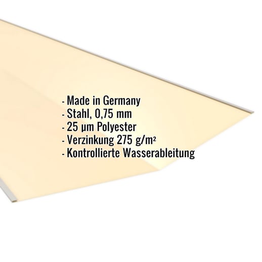 Kehlblech | 49 cm x 49 cm x 2,00 m | Stahl 0,75 mm | 25 µm Polyester | 1015 - Hellelfenbein #2