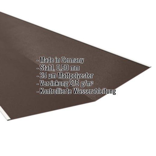 Kehlblech | 49 cm x 49 cm x 2,00 m | Stahl 0,50 mm | 35 µm Mattpolyester | 32 - Dunkelbraun #2