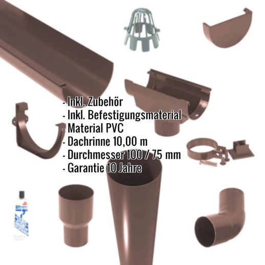 Kunststoff Dachrinnen Sparpaket 10,00 m | Ø 100/75 mm | Farbe Braun #2