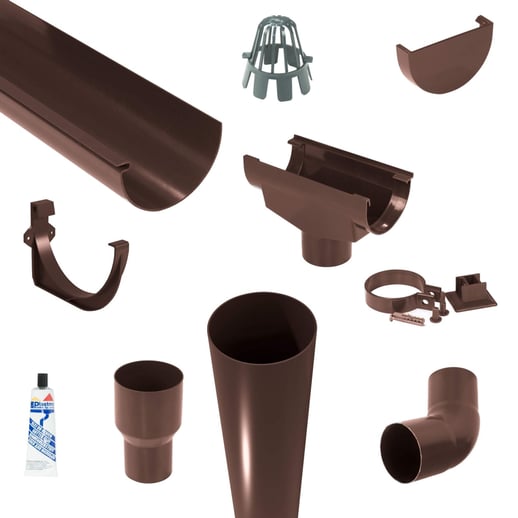 Kunststoff Dachrinnen Sparpaket 6,00 m | Ø 150/110 mm | Farbe Braun #1