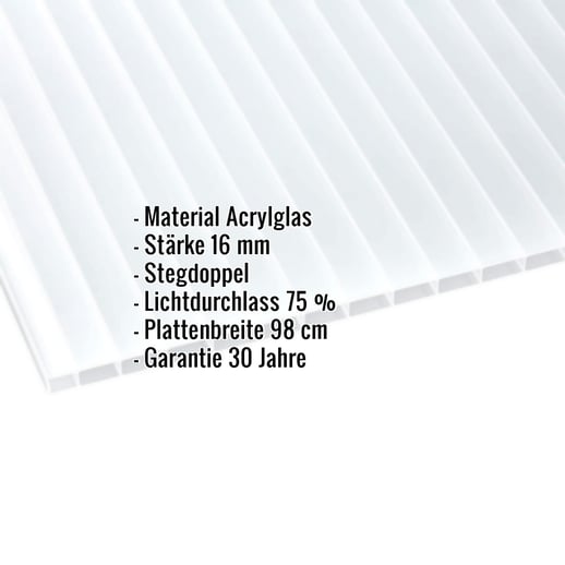 Acrylglas Stegdoppelplatte | 16 mm | Breite 98 cm | Opal Weiß | 2,00 m #2