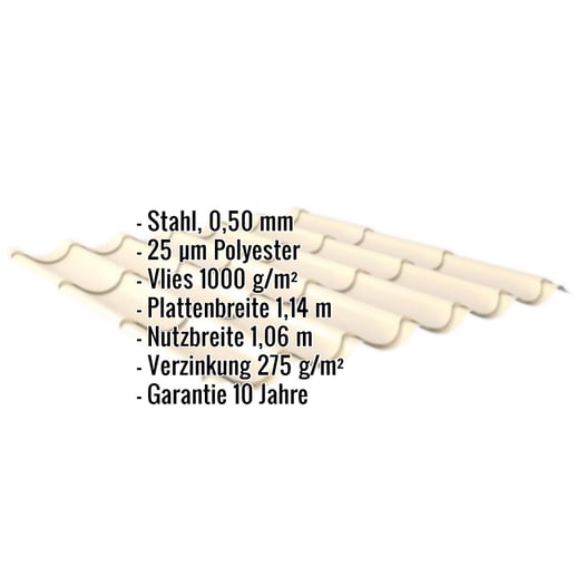 Pfannenblech 2/1060 | Anti-Tropf 1000 g/m² | Stahl 0,50 mm | 25 µm Polyester | 1015 - Hellelfenbein #2
