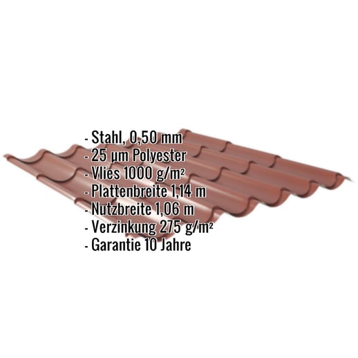 Pfannenblech 2/1060 | Anti-Tropf 1000 g/m² | Stahl 0,50 mm | 25 µm Polyester | 8012 - Rotbraun #2