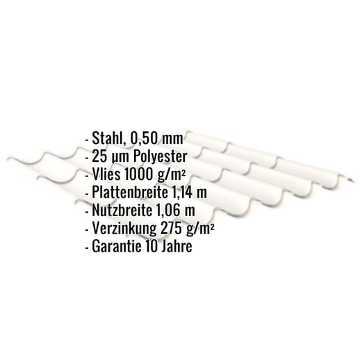 Pfannenblech 2/1060 | Anti-Tropf 1000 g/m² | Stahl 0,50 mm | 25 µm Polyester | 9010 - Reinweiß #2