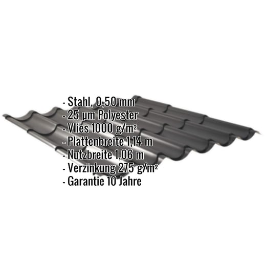 Pfannenblech 2/1060 | Anti-Tropf 1000 g/m² | Stahl 0,50 mm | 25 µm Polyester | 9005 - Tiefschwarz #2