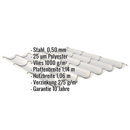 Pfannenblech 2/1060 | Anti-Tropf 1000 g/m² | Stahl 0,50 mm | 25 µm Polyester | 9006 - Weißaluminium #2