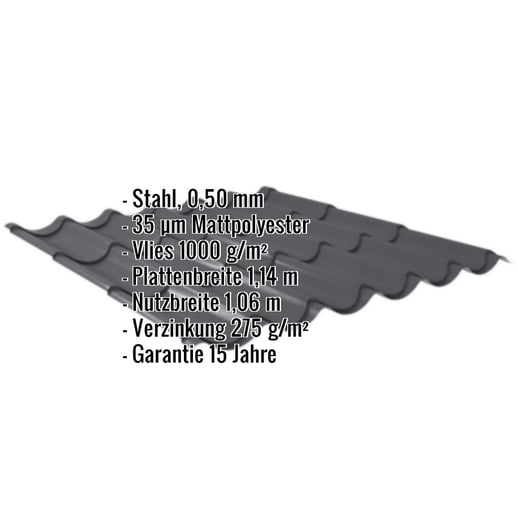Pfannenblech 2/1060 | Anti-Tropf 1000 g/m² | Stahl 0,50 mm | 35 µm Mattpolyester | 23 - Dunkelgrau #2