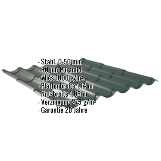 Pfannenblech 2/1060 | Anti-Tropf 1000 g/m² | Stahl 0,50 mm | 60 µm Puramid | 6005 - Moosgrün #2