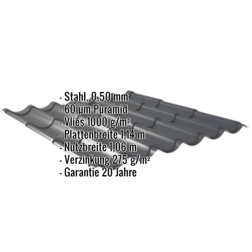 Pfannenblech 2/1060 | Anti-Tropf 1000 g/m² | Stahl 0,50 mm | 60 µm Puramid | 7016 - Anthrazitgrau #2