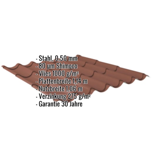 Pfannenblech 2/1060 | Anti-Tropf 1000 g/m² | Stahl 0,50 mm | 80 µm Shimoco | 8004 - Kupferbraun #2