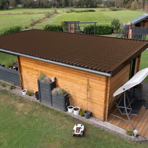 Pfannenblech 2/1060 | Anti-Tropf 700 g/m² | Sonderposten | Stahl 0,40 mm | 25 µm Polyester | 8014 - Sepiabraun #8