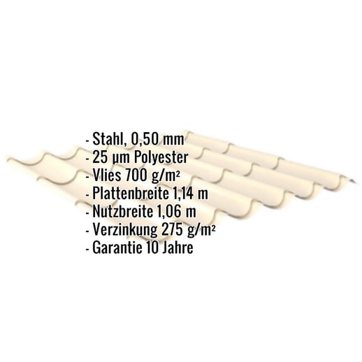 Pfannenblech 2/1060 | Anti-Tropf 700 g/m² | Stahl 0,50 mm | 25 µm Polyester | 1015 - Hellelfenbein #2