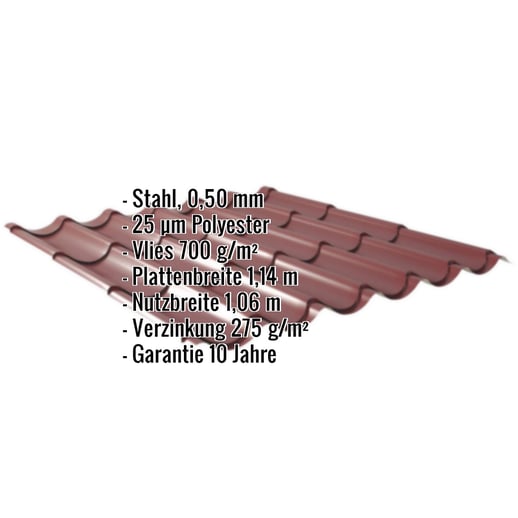 Pfannenblech 2/1060 | Anti-Tropf 700 g/m² | Stahl 0,50 mm | 25 µm Polyester | 3005 - Weinrot #2