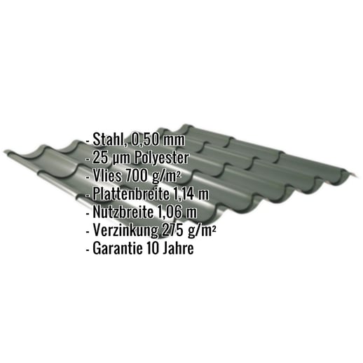 Pfannenblech 2/1060 | Anti-Tropf 700 g/m² | Stahl 0,50 mm | 25 µm Polyester | 6020 - Chromoxidgrün #2