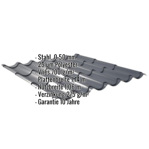 Pfannenblech 2/1060 | Anti-Tropf 700 g/m² | Stahl 0,50 mm | 25 µm Polyester | 7016 - Anthrazitgrau #2