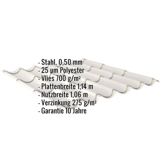 Pfannenblech 2/1060 | Anti-Tropf 700 g/m² | Stahl 0,50 mm | 25 µm Polyester | 9002 - Grauweiß #2