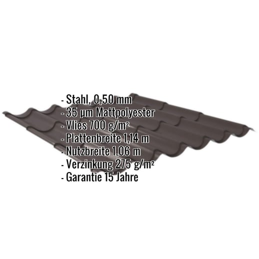 Pfannenblech 2/1060 | Anti-Tropf 700 g/m² | Stahl 0,50 mm | 35 µm Mattpolyester | 32 - Dunkelbraun #2