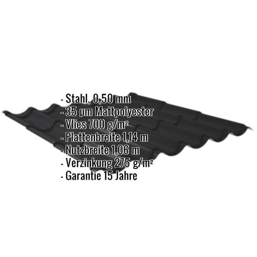 Pfannenblech 2/1060 | Anti-Tropf 700 g/m² | Stahl 0,50 mm | 35 µm Mattpolyester | 33 - Schwarz #2