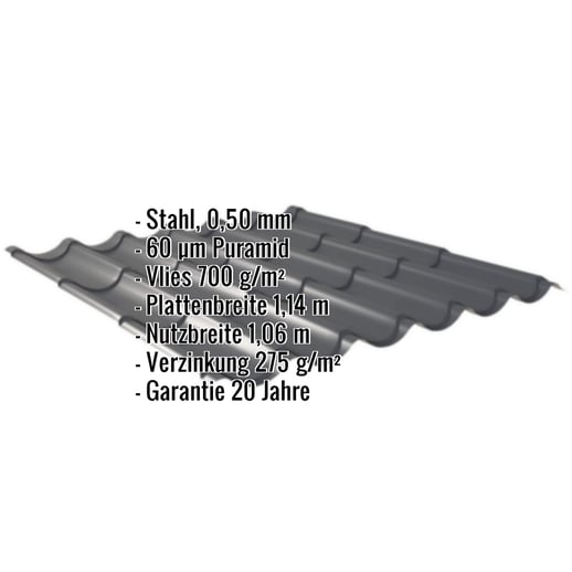 Pfannenblech 2/1060 | Anti-Tropf 700 g/m² | Stahl 0,50 mm | 60 µm Puramid | 7016 - Anthrazitgrau #2