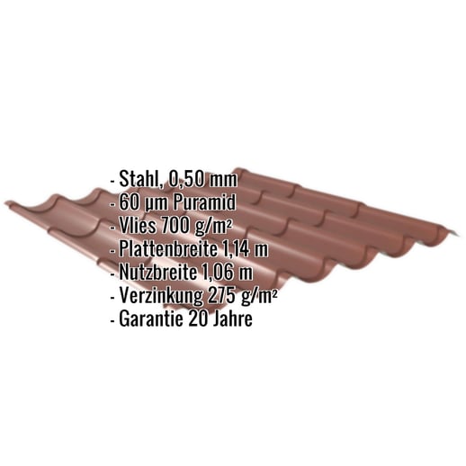 Pfannenblech 2/1060 | Anti-Tropf 700 g/m² | Stahl 0,50 mm | 60 µm Puramid | 8012 - Rotbraun #2