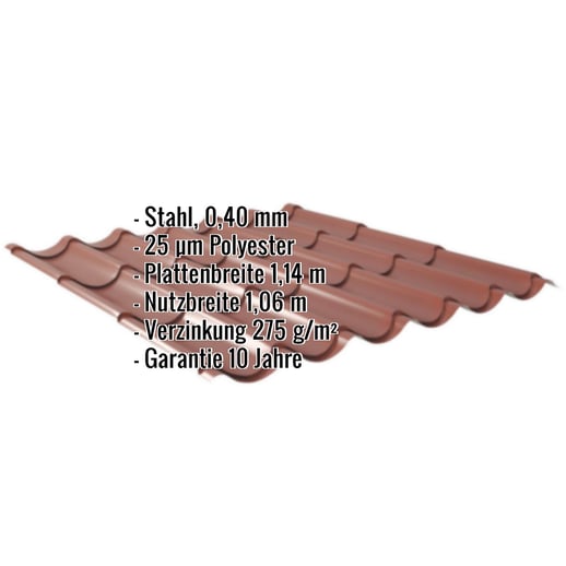 Pfannenblech 2/1060 | Sonderposten | Stahl 0,40 mm | 25 µm Polyester | 8012 - Rotbraun #2