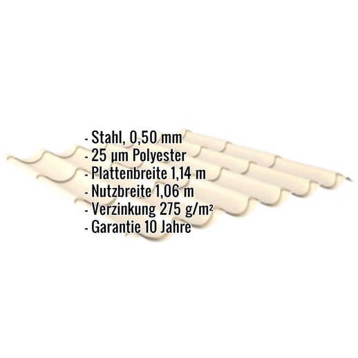 Pfannenblech 2/1060 | Stahl 0,50 mm | 25 µm Polyester | 1015 - Hellelfenbein #2