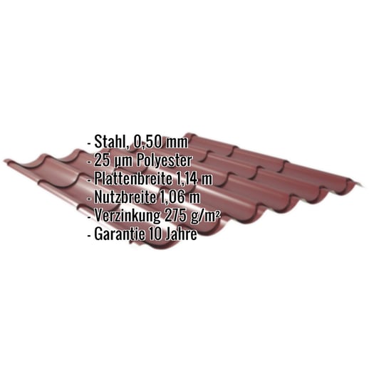 Pfannenblech 2/1060 | Stahl 0,50 mm | 25 µm Polyester | 3005 - Weinrot #2
