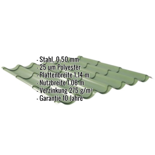 Pfannenblech 2/1060 | Stahl 0,50 mm | 25 µm Polyester | 6011 - Resedagrün #2