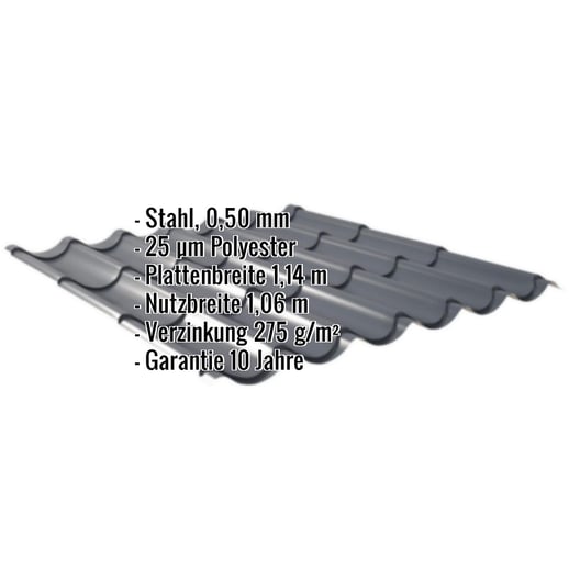 Pfannenblech 2/1060 | Stahl 0,50 mm | 25 µm Polyester | 7016 - Anthrazitgrau #2