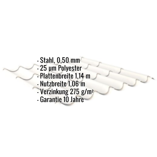 Pfannenblech 2/1060 | Stahl 0,50 mm | 25 µm Polyester | 9010 - Reinweiß #2