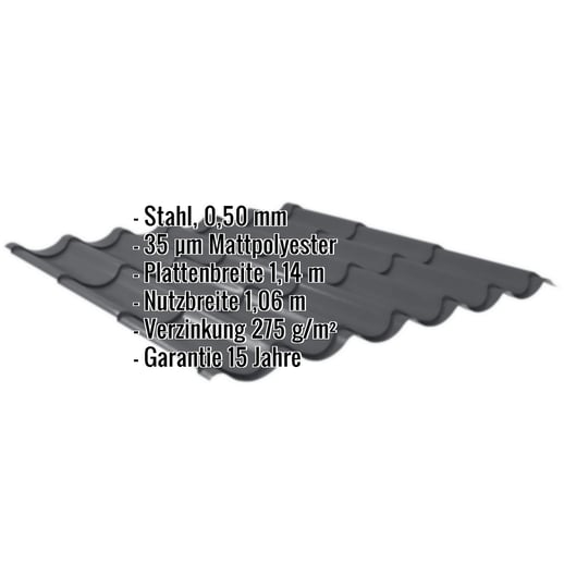 Pfannenblech 2/1060 | Stahl 0,50 mm | 35 µm Mattpolyester | 23 - Dunkelgrau #2