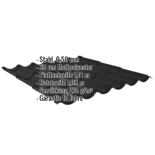 Pfannenblech 2/1060 | Stahl 0,50 mm | 35 µm Mattpolyester | 33 - Schwarz #2