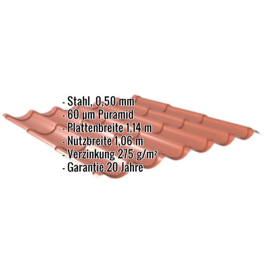 Pfannenblech 2/1060 | Stahl 0,50 mm | 60 µm Puramid | 8004 - Kupferbraun #2