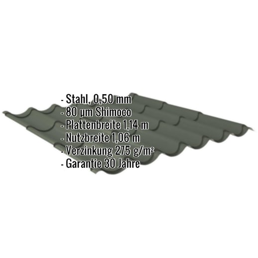 Pfannenblech 2/1060 | Stahl 0,50 mm | 80 µm Shimoco | 6020 - Chromoxidgrün #2