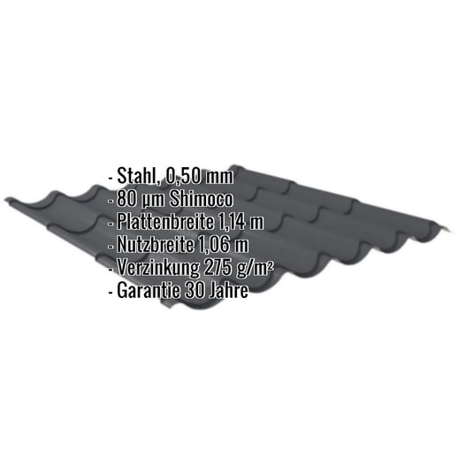 Pfannenblech 2/1060 | Stahl 0,50 mm | 80 µm Shimoco | 7016 - Anthrazitgrau #2