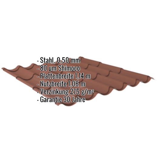 Pfannenblech 2/1060 | Stahl 0,50 mm | 80 µm Shimoco | 8004 - Kupferbraun #2