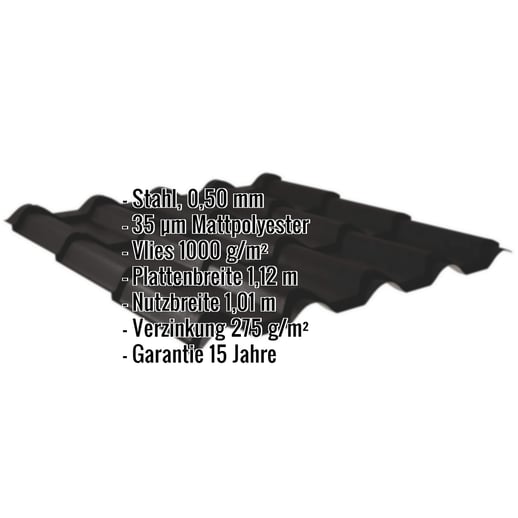 Pfannenblech EUROPA | Anti-Tropf 1000 g/m² | Stahl 0,50 mm | 35 µm Mattpolyester | 33 - Schwarz #2