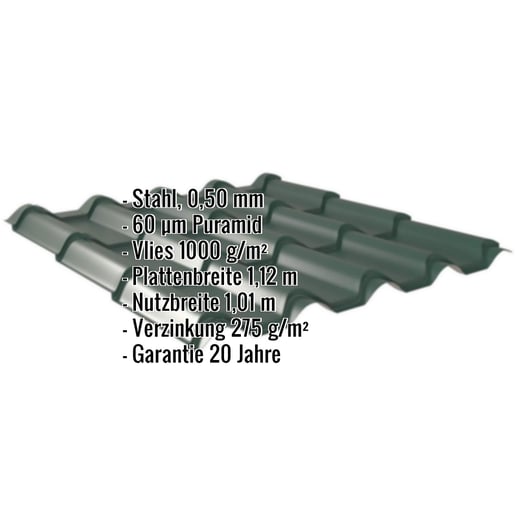 Pfannenblech EUROPA | Anti-Tropf 1000 g/m² | Stahl 0,50 mm | 60 µm Puramid | 6005 - Moosgrün #2