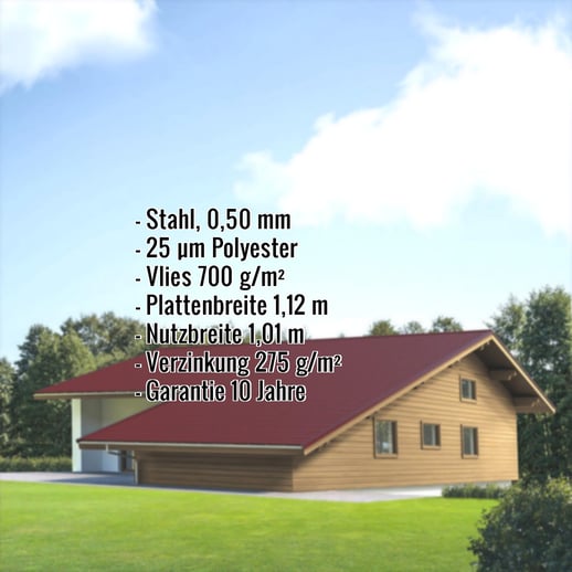 Pfannenblech EUROPA | Anti-Tropf 700 g/m² | Stahl 0,50 mm | 25 µm Polyester | 3005 - Weinrot #2