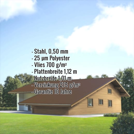 Pfannenblech EUROPA | Anti-Tropf 700 g/m² | Stahl 0,50 mm | 25 µm Polyester | 8014 - Sepiabraun #2